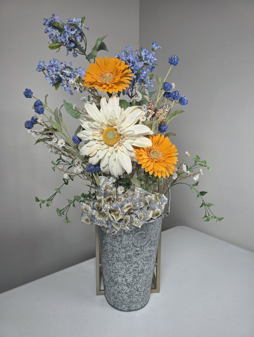 Half Wall Planter With Faux Floral Arrangement